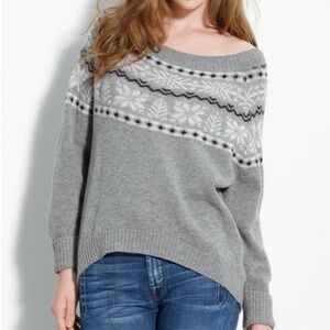 Joie Gray and White Off-Shoulder Sweater
